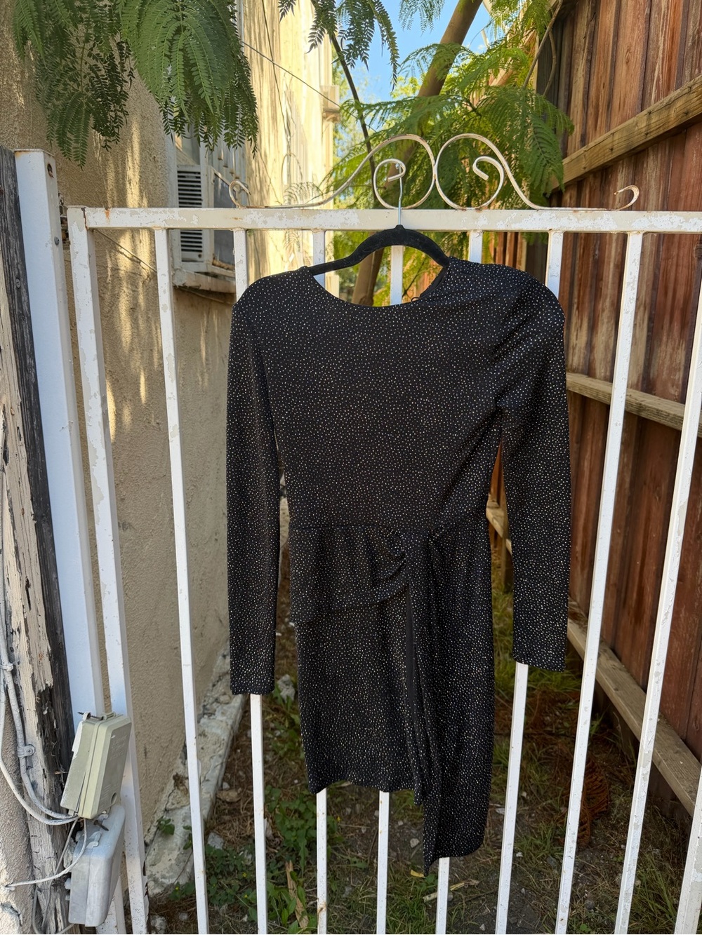 Topshop Black Glitter Long-Sleeve Wrap-Style Dress